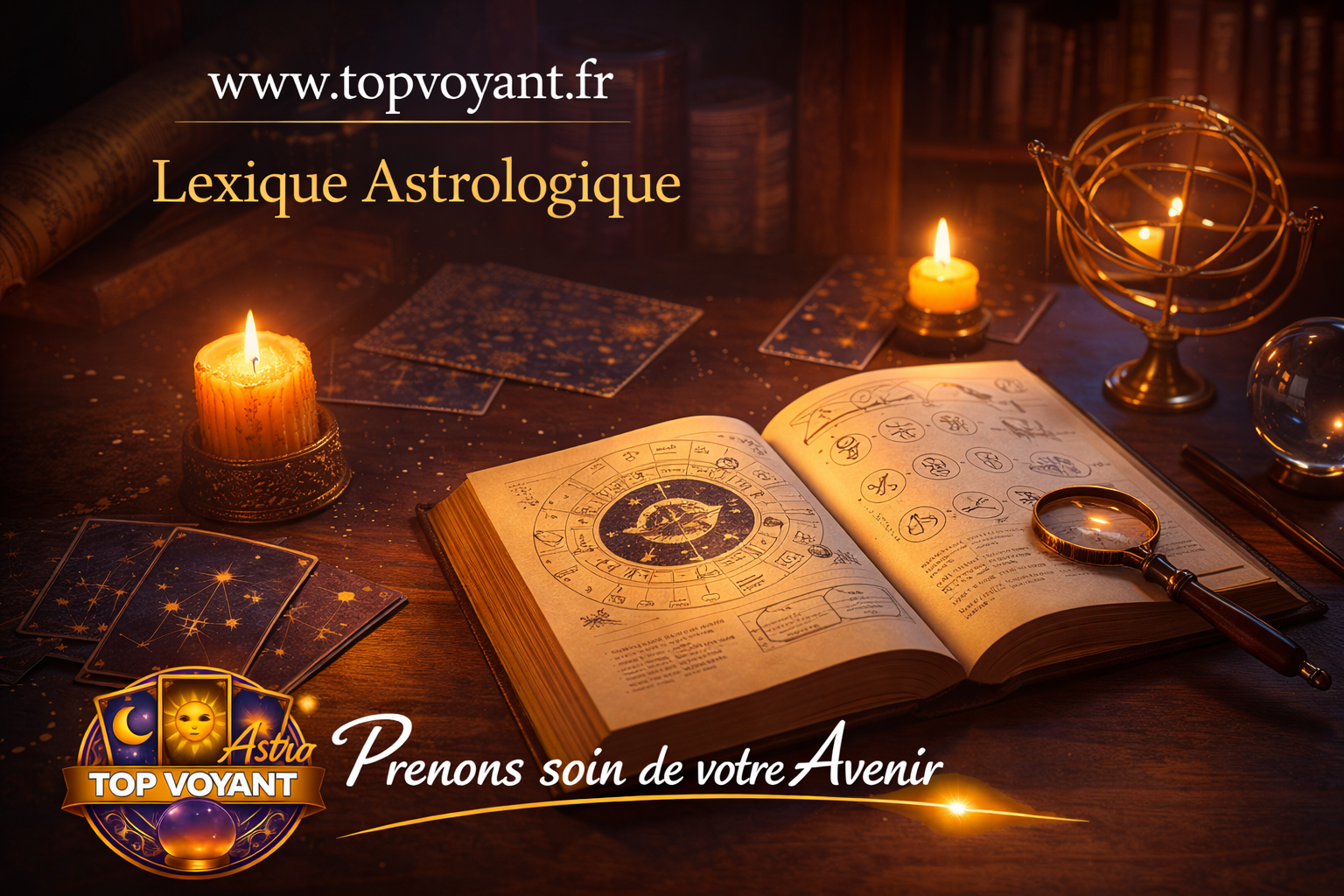 Bureau d'astrologue avec encyclopédie ouverte et instruments astronomiques