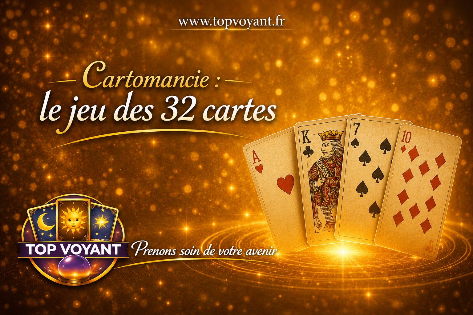Jeu des 32 cartes pour la cartomancie avec halo doré
