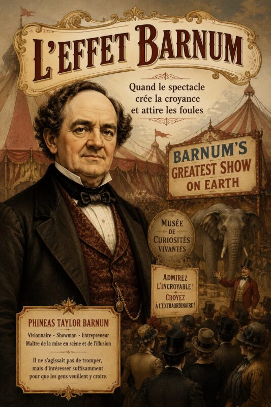 Portrait vintage évoquant Phineas Taylor Barnum et le cirque du 19e siècle